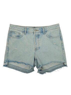 Express Denim Shorts Womens 10 Light Wash Boho Mid Rise Raw Hem Distressed Jean
